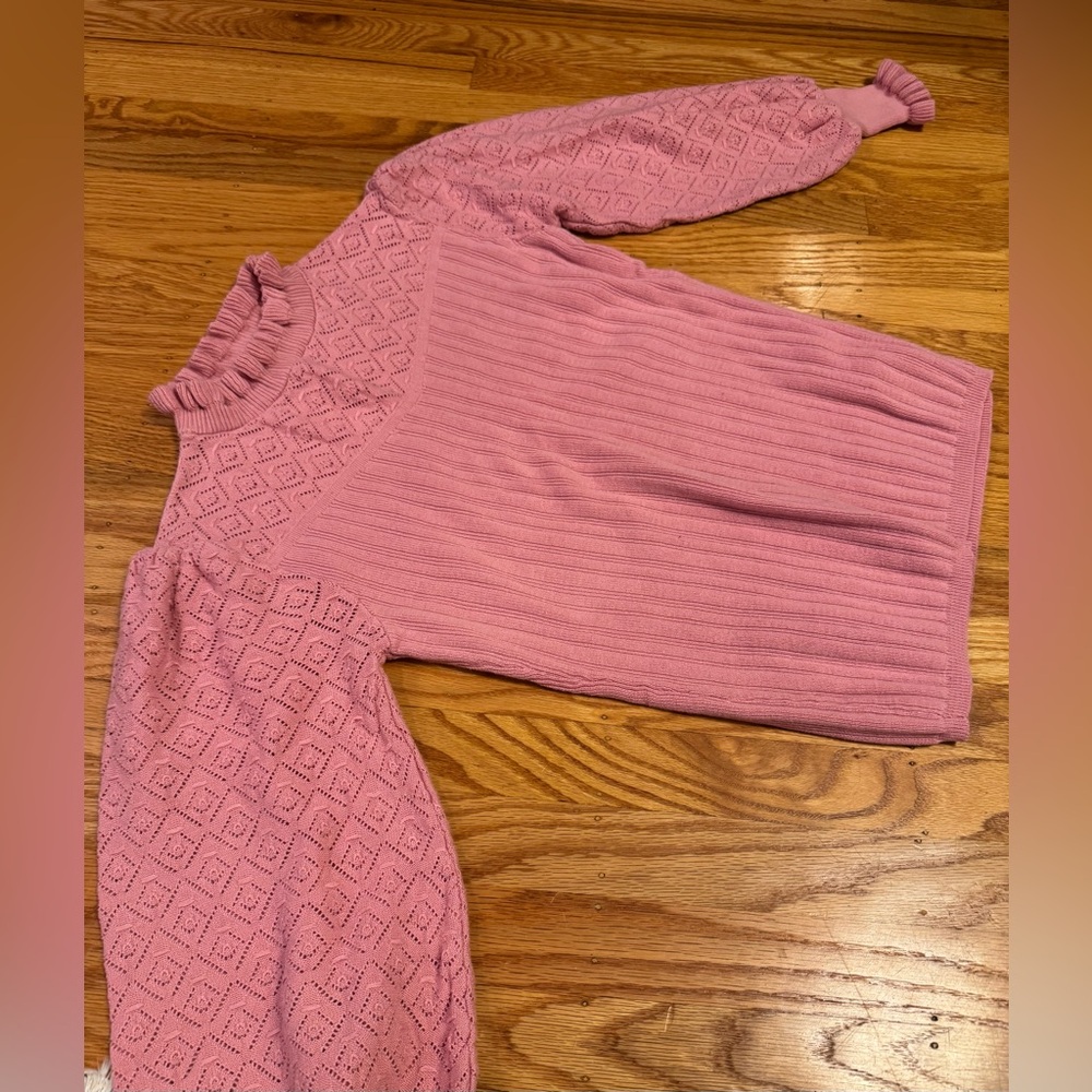 Elegant Turtleneck Lace Ruffled Bishop Sleeves Pink